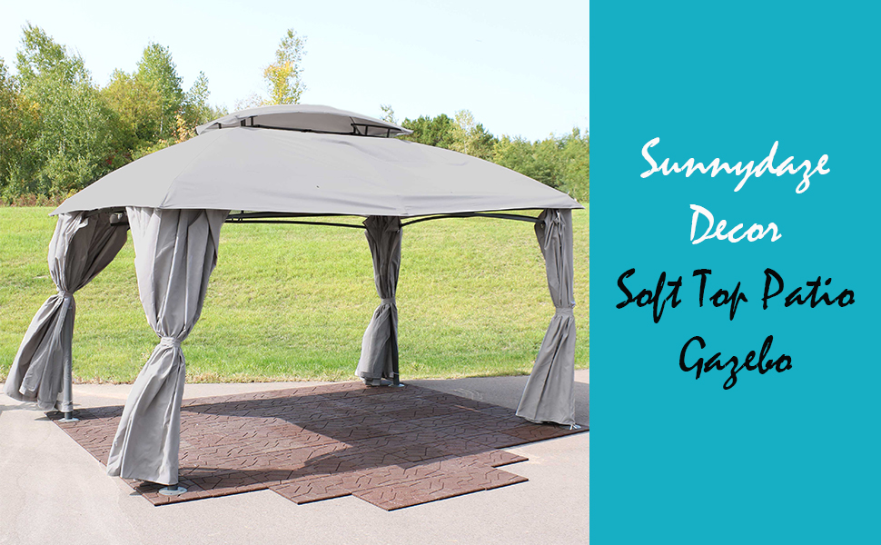 Sunnydaze Soft Top Rectangle Patio Gazebo with Screens and Privacy Walls