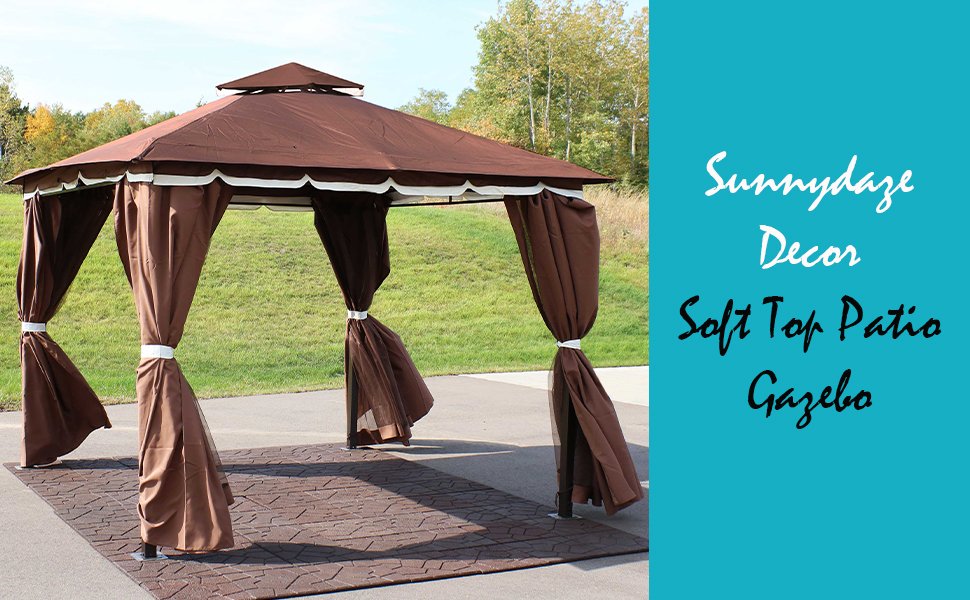 Sunnydaze Soft Top Patio Gazebo with Screens and Privacy Walls