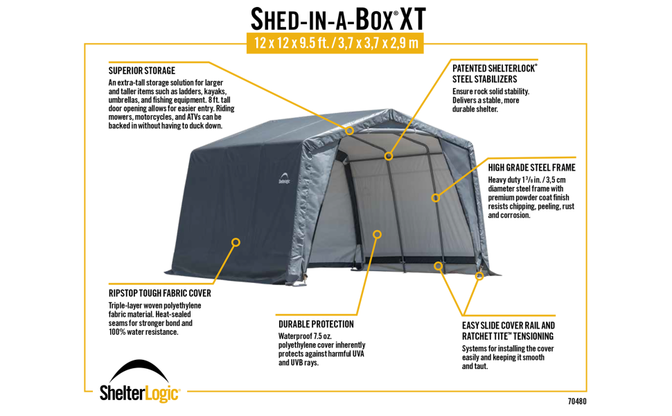 ShelterLogic Extra Tall 12' x 12' x 9.5' Shed-in-a-Box All-Season Steel Metal Peak Roof Outdoor Storage Shed