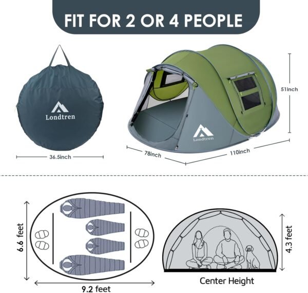 4 Person Easy Waterproof Pop Up Tent -Instant Family Tents - Image 6